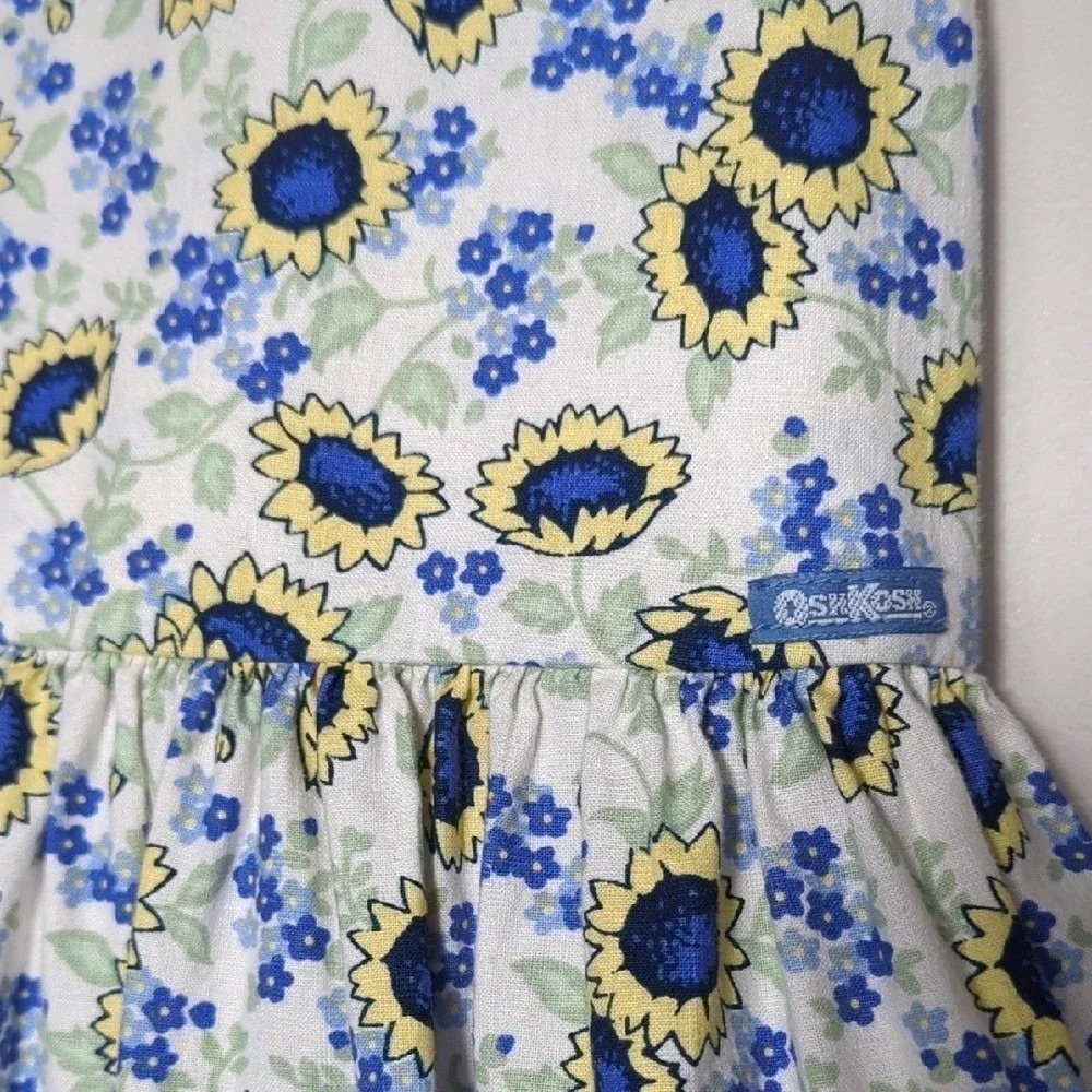 Vtg 90s OshKosh Girls 4T Blue Yellow Sunflower Cotton‎ Dress Jumper HTF! RARE!